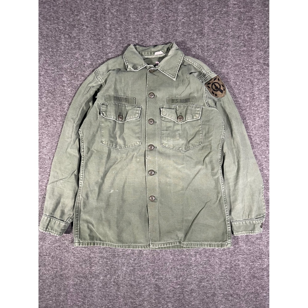 Vintage 1960s OG 107 Cotton Sateen US Army Shirt Olive Green Military 15.5 x 33